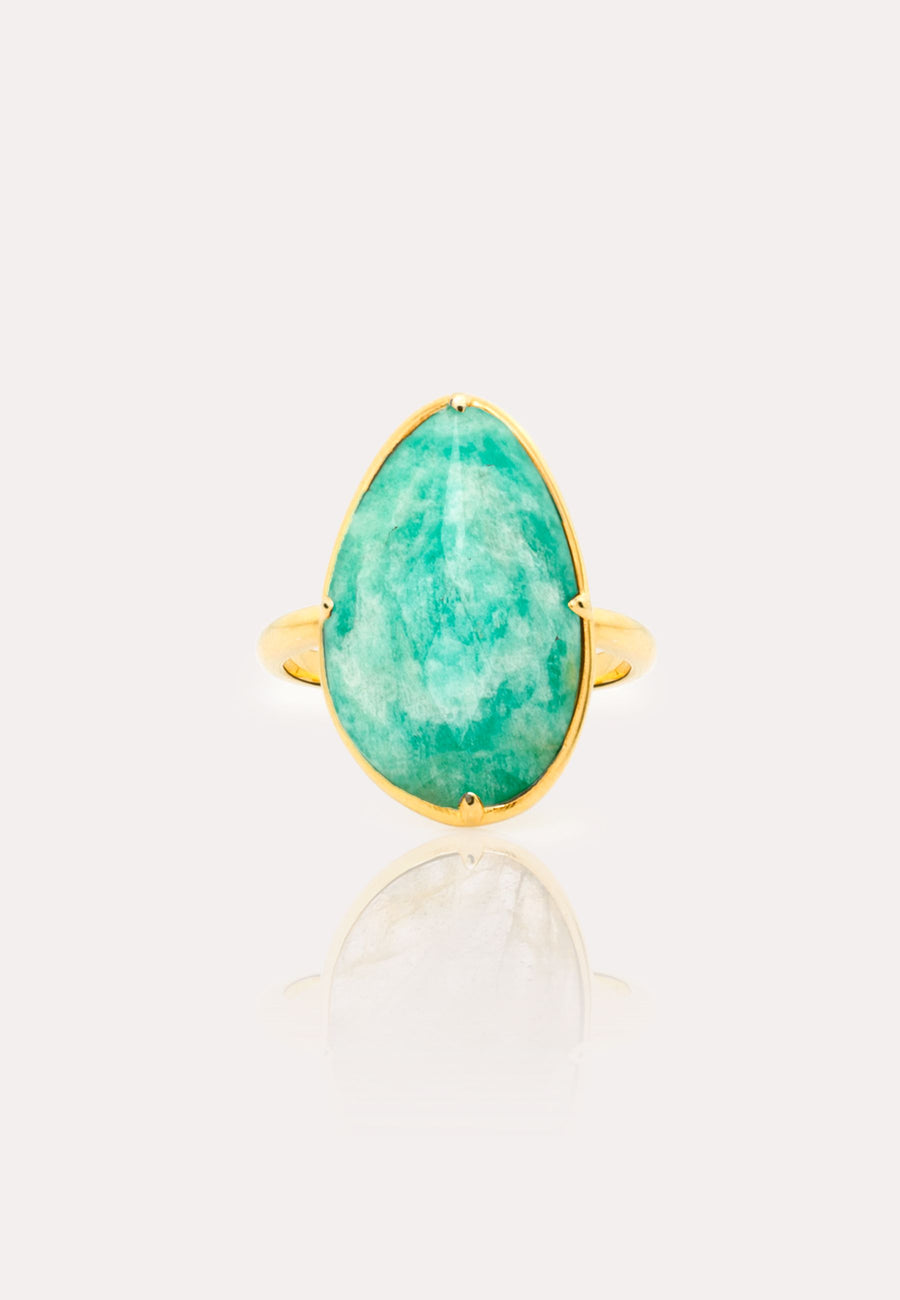 Anillo piedra amazonita THE SEA de plata de ley bañado en oro