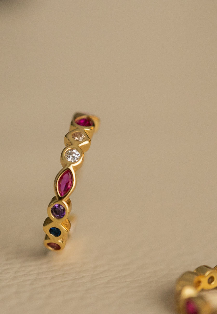 Pendientes de aro SIRA con piedras de colores oro