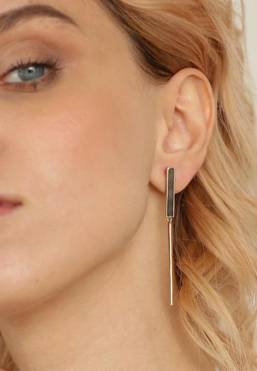 Pendientes largos LABRADORITA plata chapada en oro