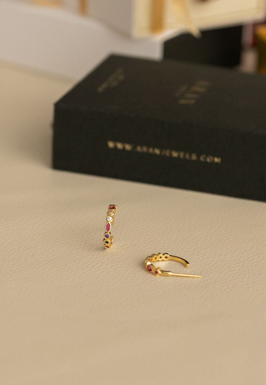 Pendientes de plata de aro SIRA con piedras de colores