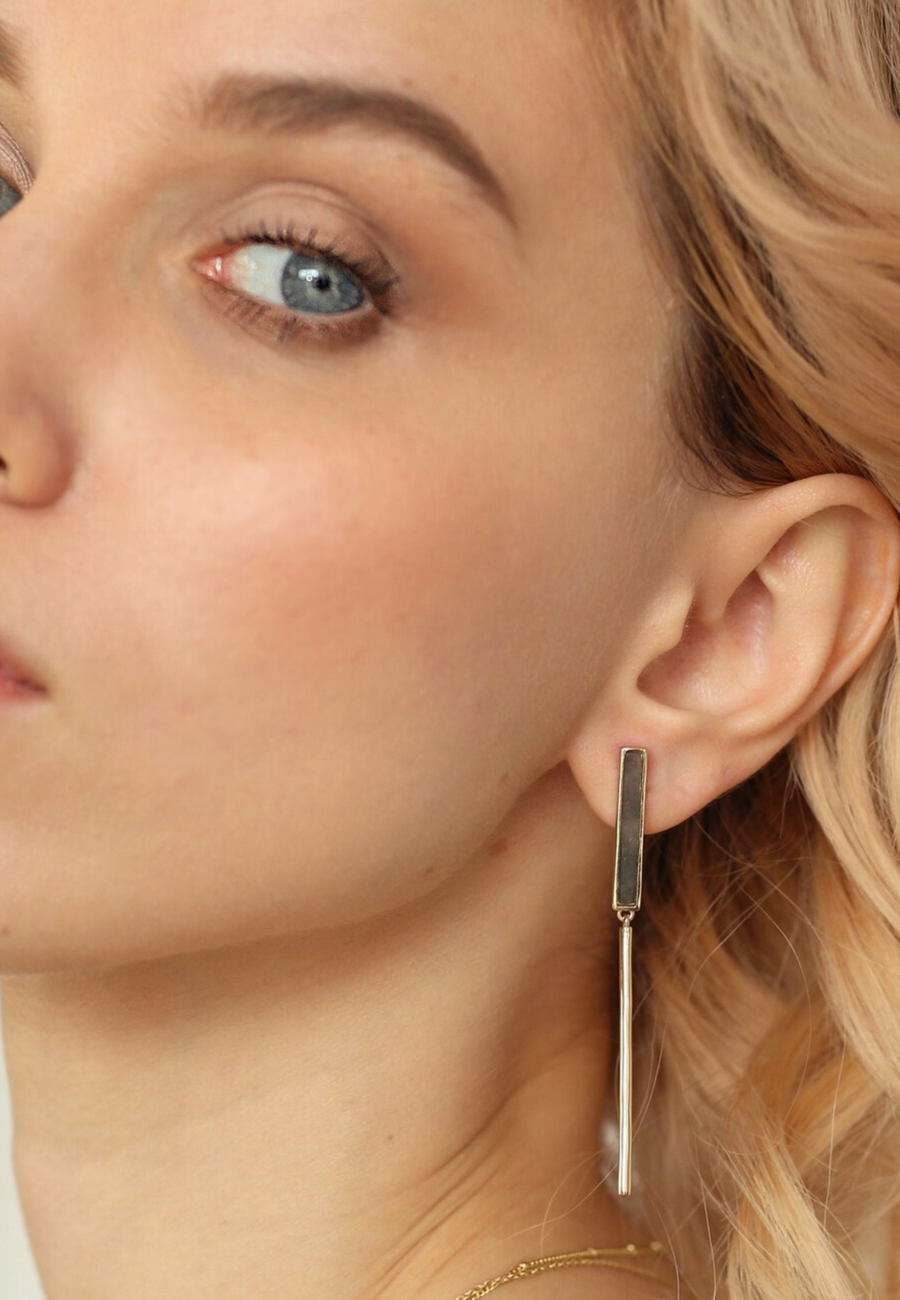 Pendientes de plata largos LABRADORITA plata chapada en oro