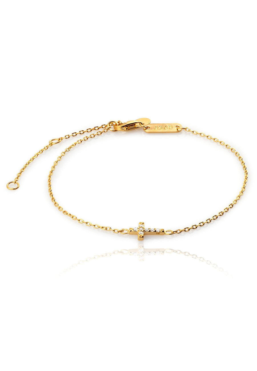 Pulsera de cadena con PEQUEÑA CRUZ en plata de ley y baño oro 24k