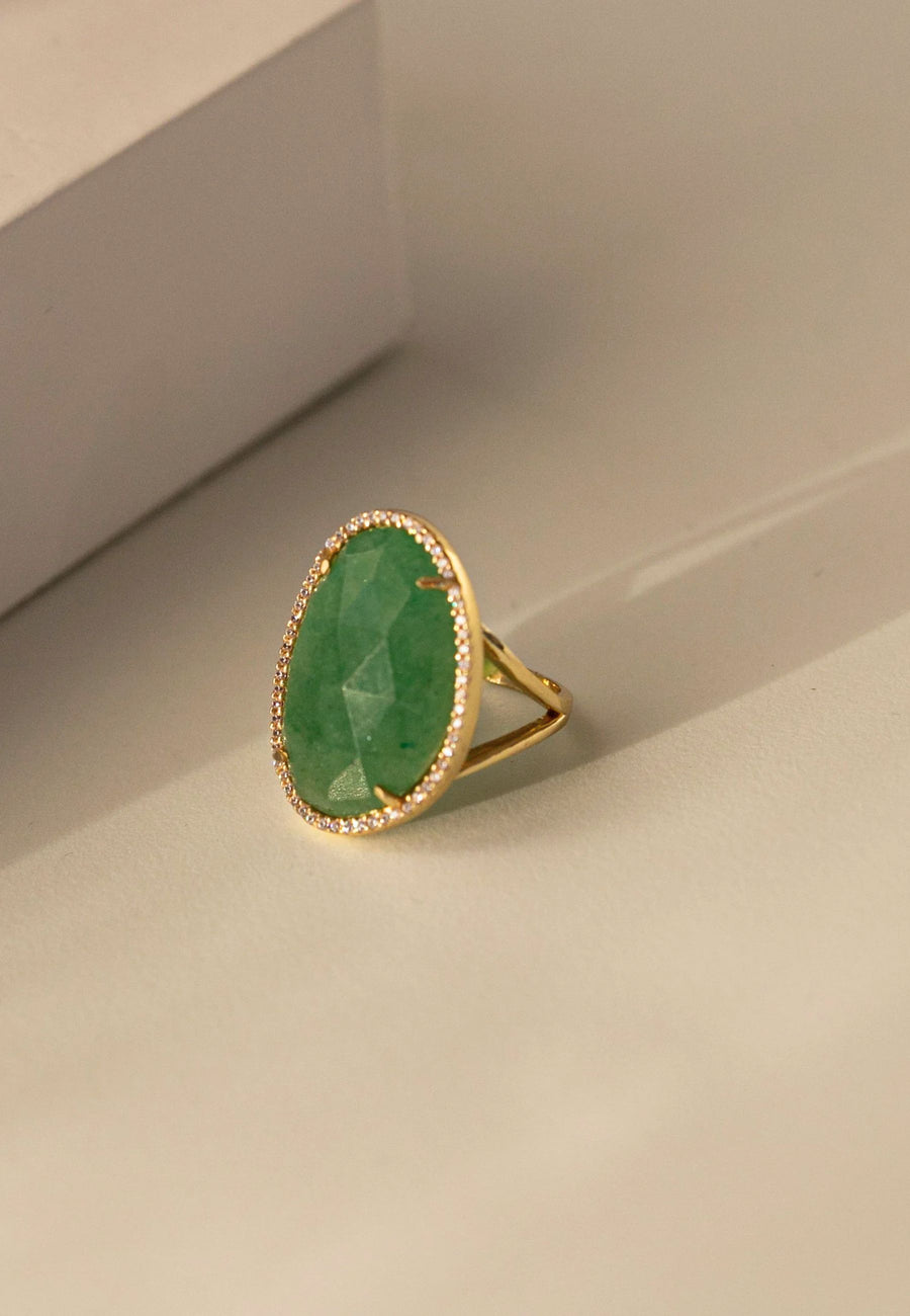 Anillo VERONA con piedra aventurina en plata y baño oro