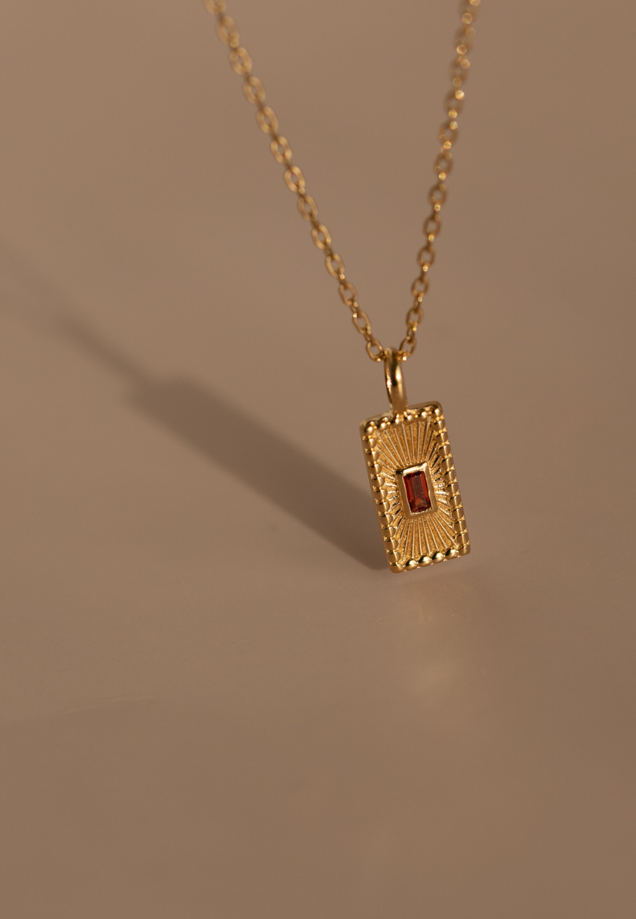 Collar de plata Rectángulo Rojo de plata de ley bañado en oro