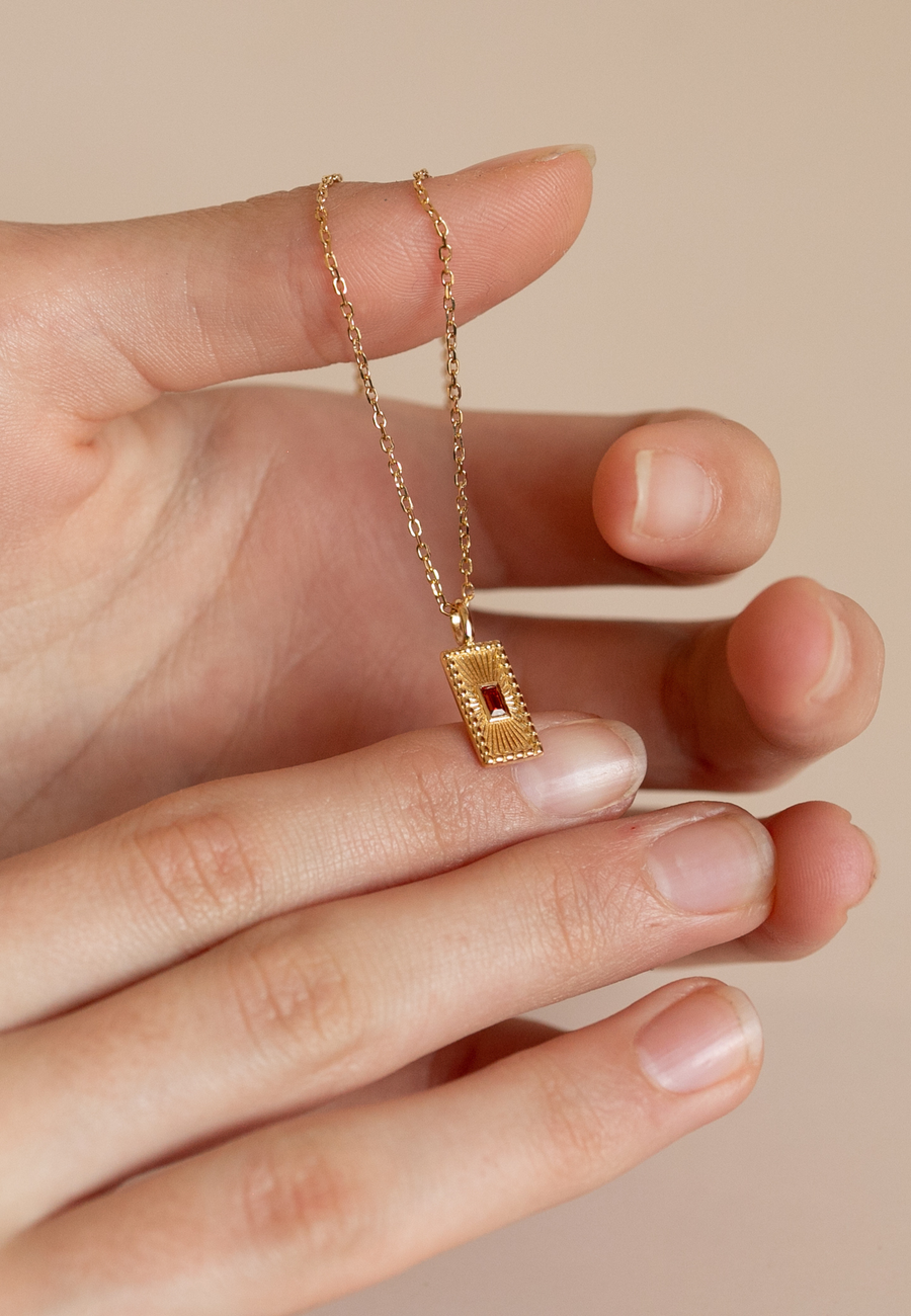 Collar de plata Rectángulo Rojo de plata de ley bañado en oro