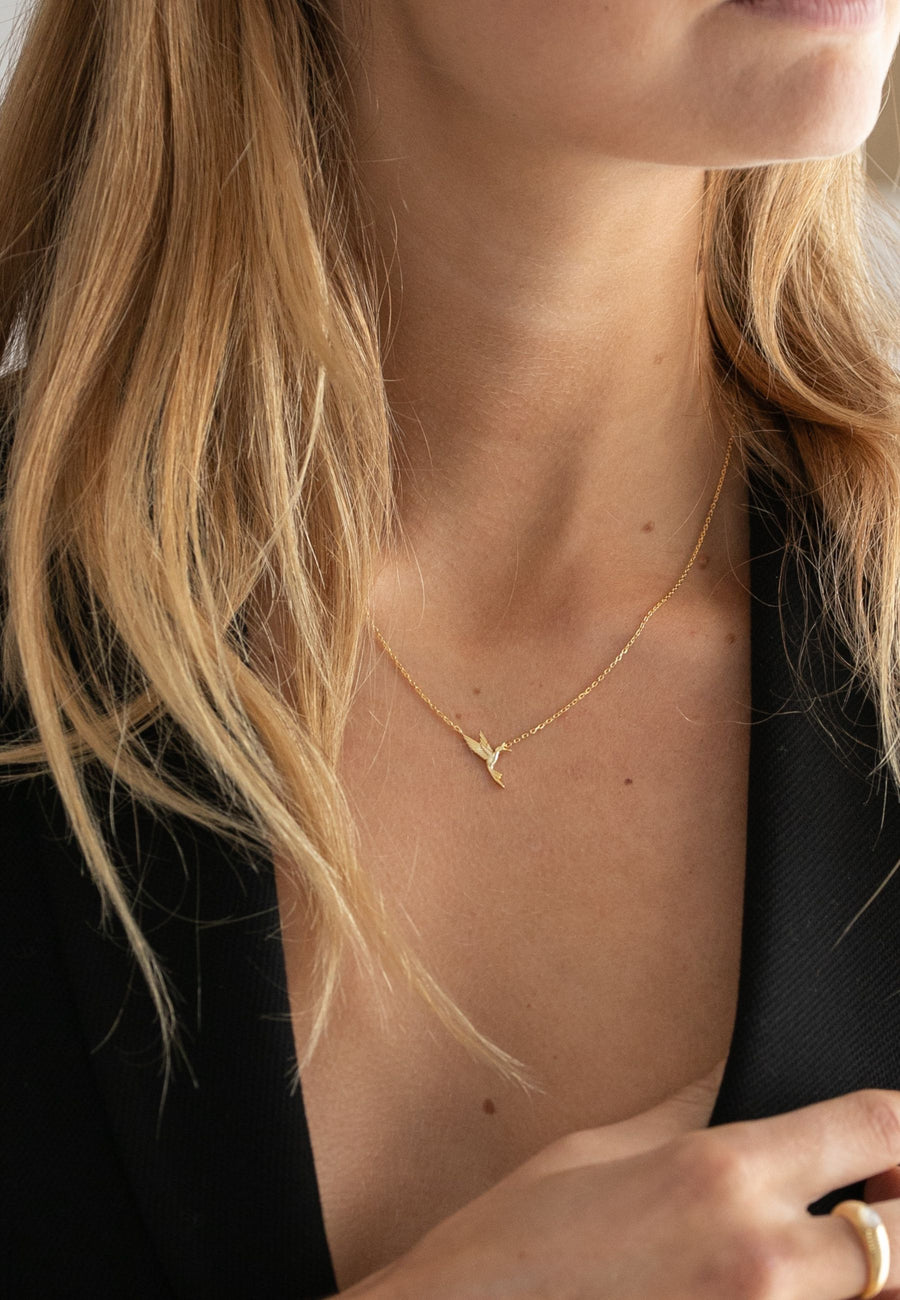 Collar de plata COLIBRÍ plata baño oro 24k