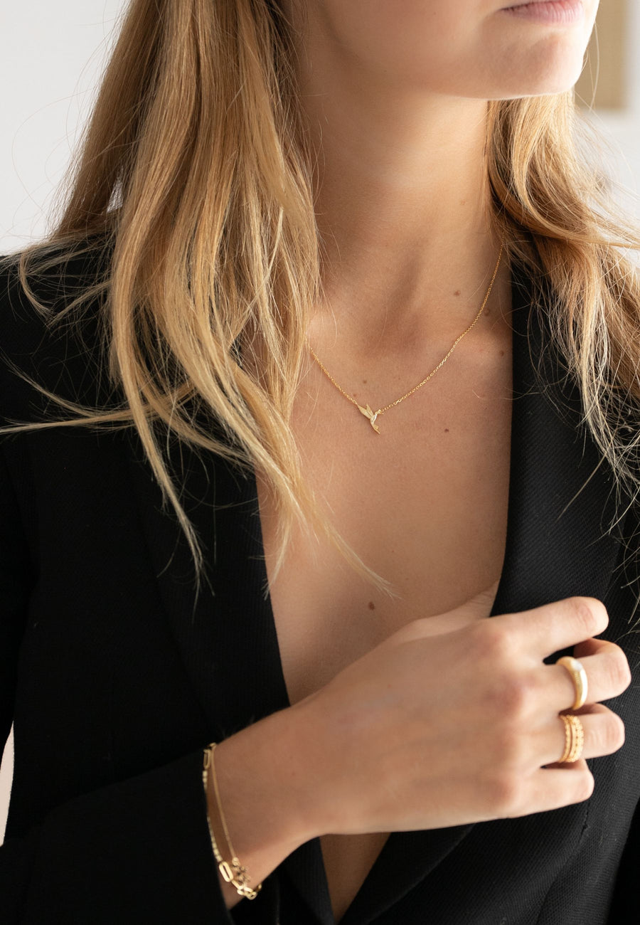 Collar de plata COLIBRÍ plata baño oro 24k