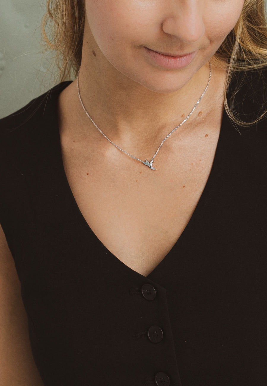 Collar de plata COLIBRÍ plata baño oro 24k