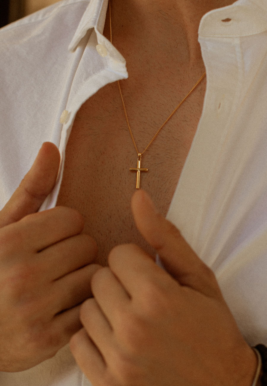 Collar de plata CRUZ MAN GLD en plata de ley bañado en oro