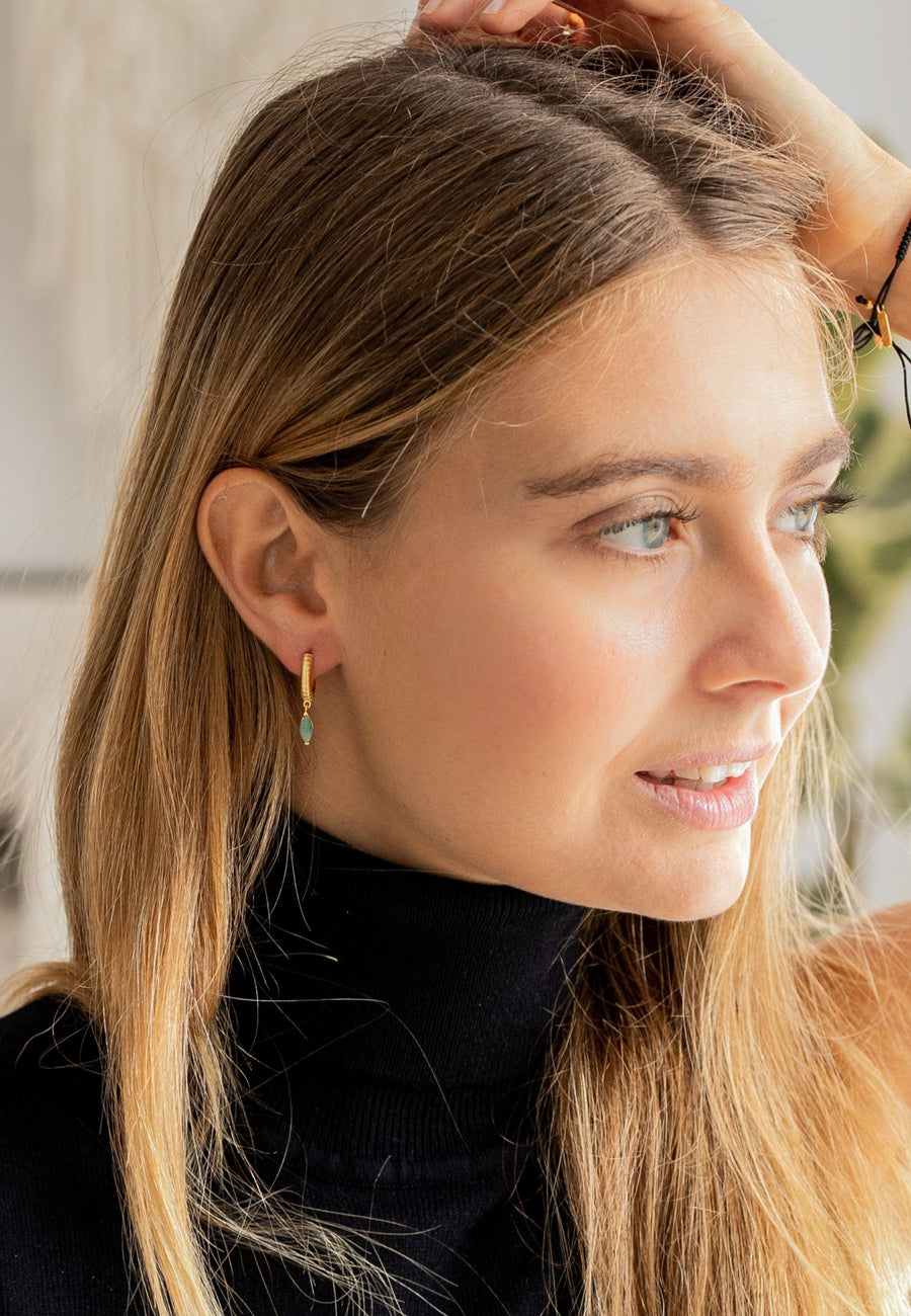 Pendientes de plata de aro AVENTURINA en plata