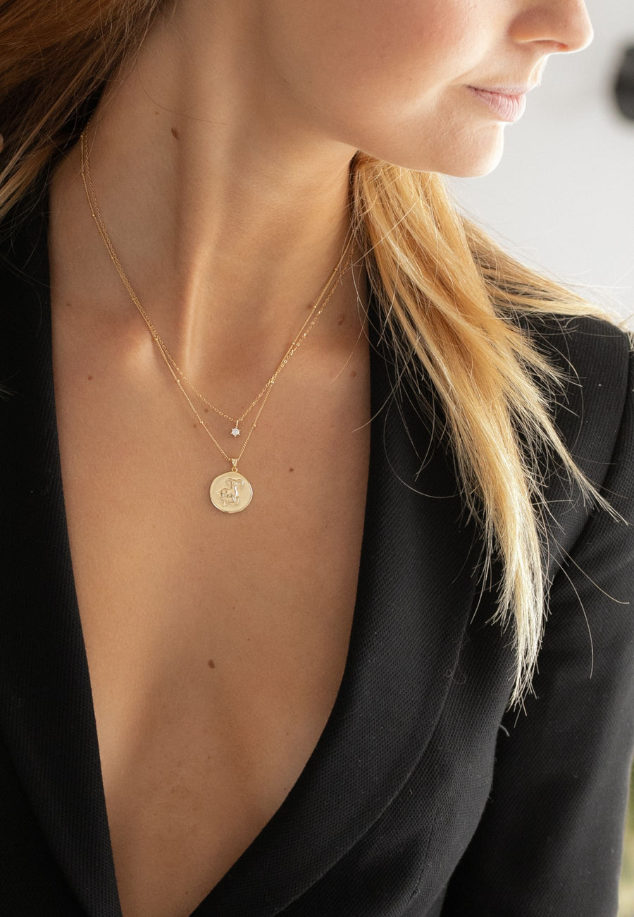 Collar HEXAGON plata baño oro 24k