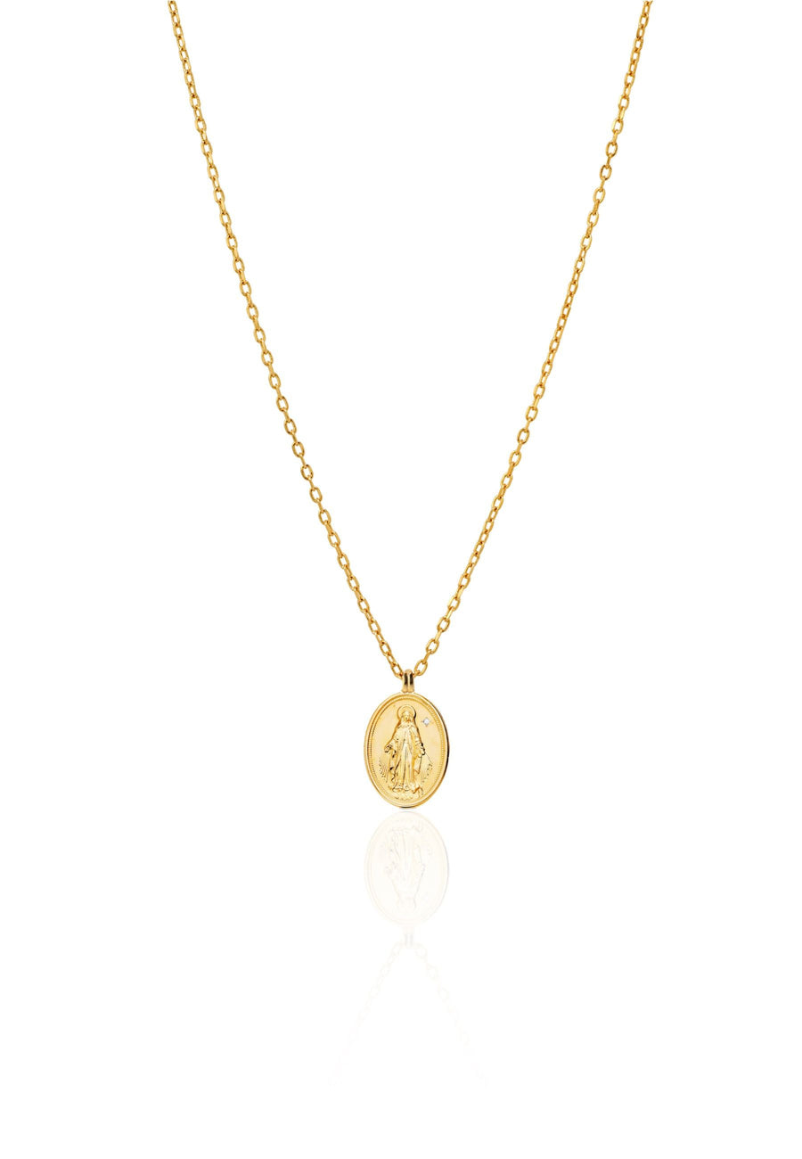 Collar medalla oval de la Virgen Milagrosa en oro
