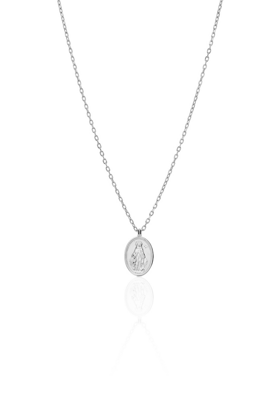 Collar de plata medalla oval de la Virgen Milagrosa en oro