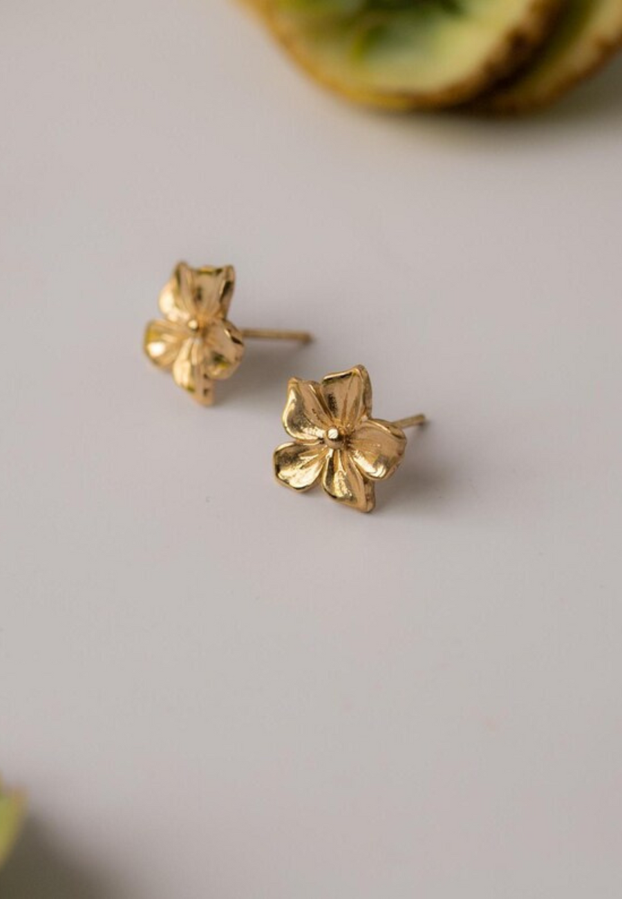 Preciosos Pendientes de plata HAWAI con forma de flor hawaiana fabricados en plata de ley bañados en oro 24K