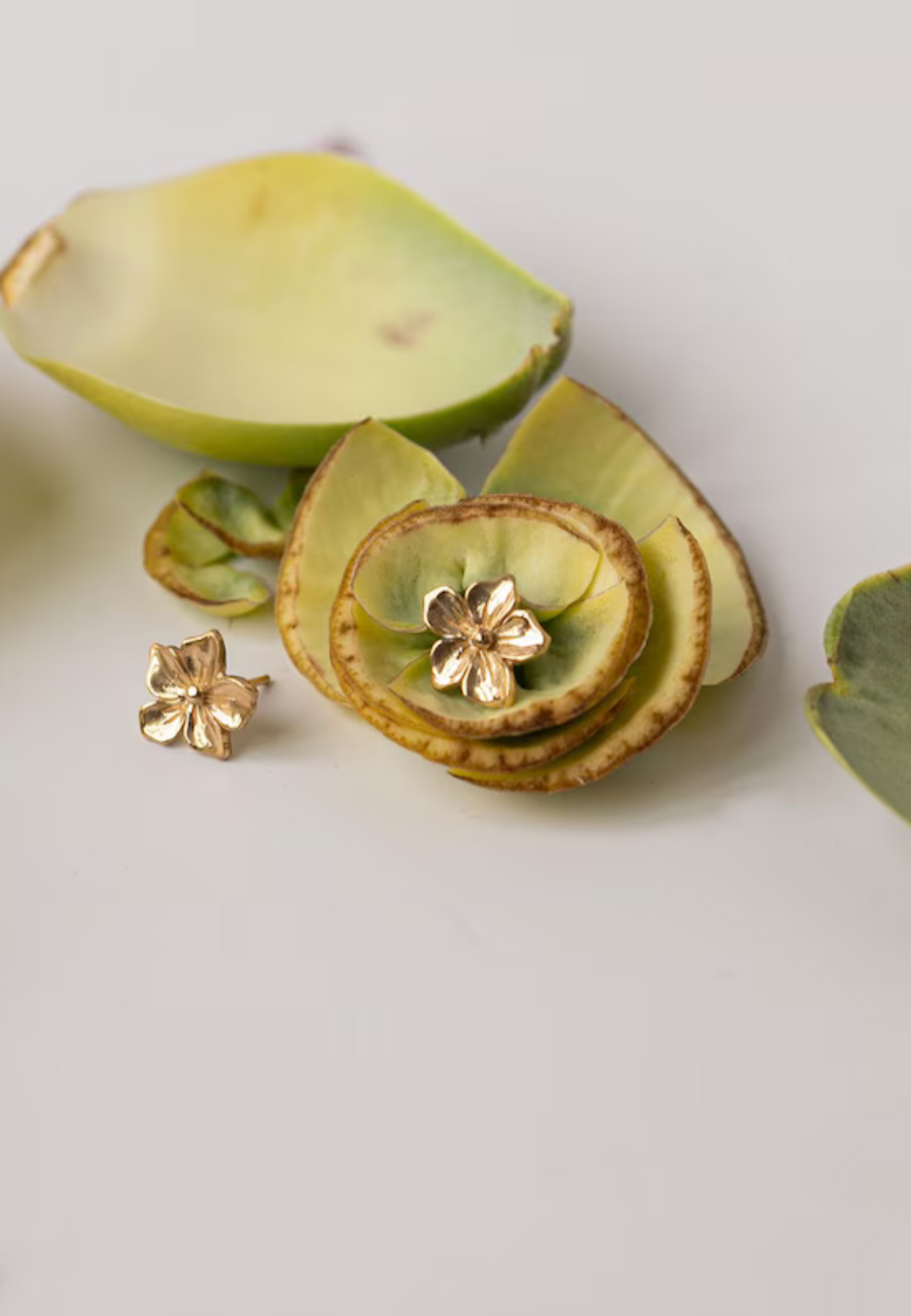 Preciosos Pendientes de plata HAWAI con forma de flor hawaiana fabricados en plata de ley bañados en oro 24K