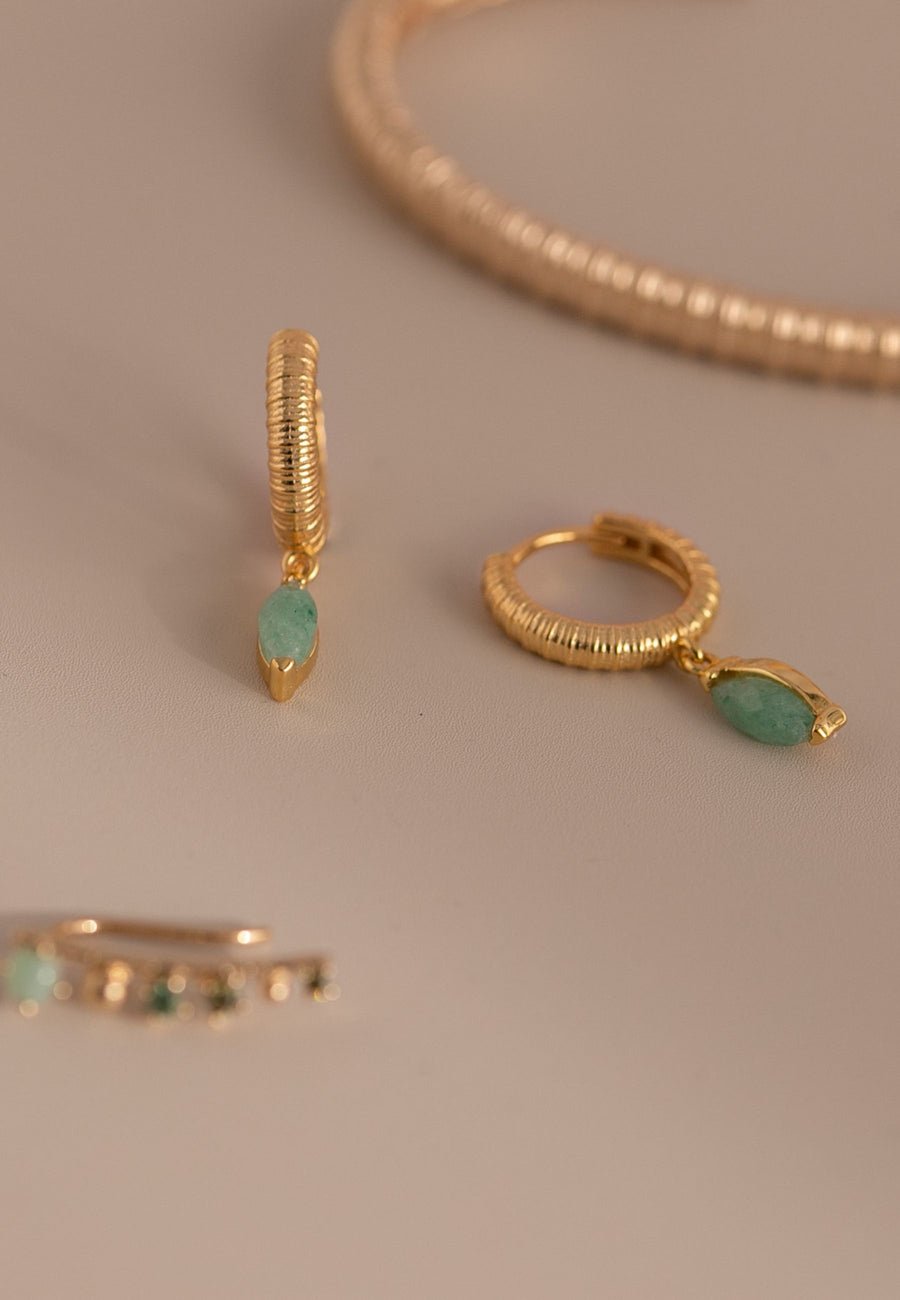 Pendientes de plata de aro AVENTURINA en plata