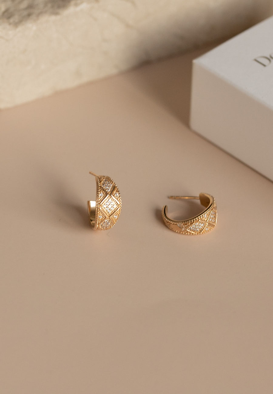 Pendientes de plata de semi aro RETRO CZ oro