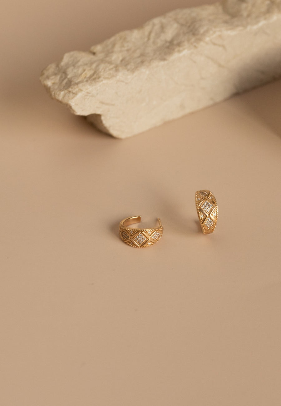 Pendientes de plata de semi aro RETRO CZ oro