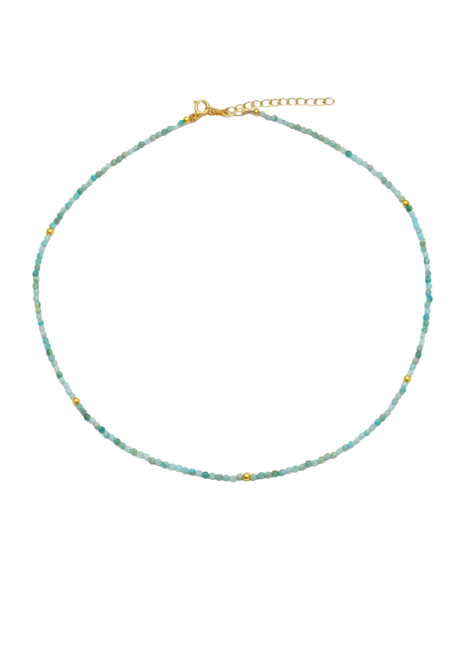 PARADISE GLD. Collar plata de ley, choker, baño oro, piedras azules.