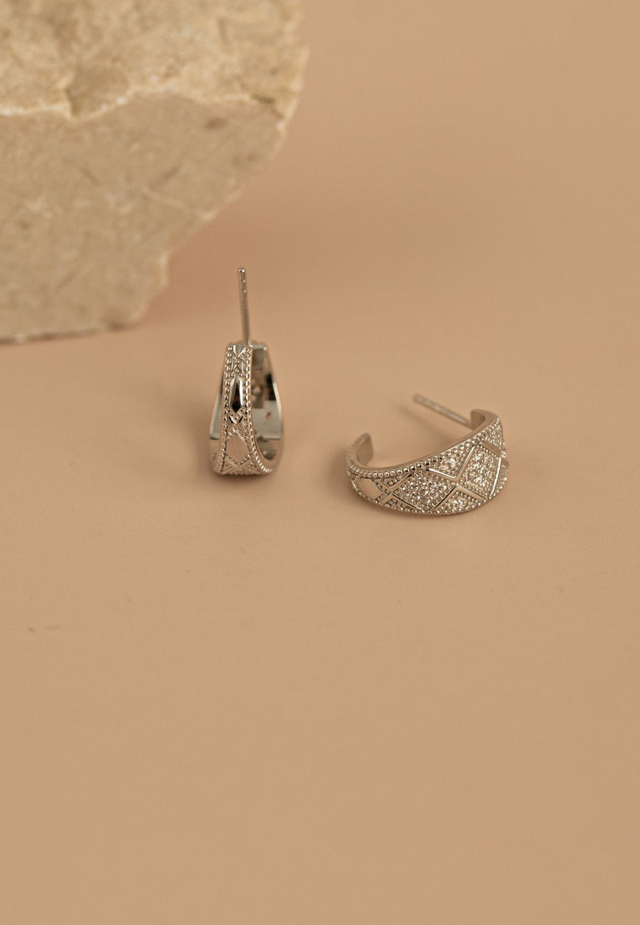 Pendientes de semi aro RETRO CZ plata de ley