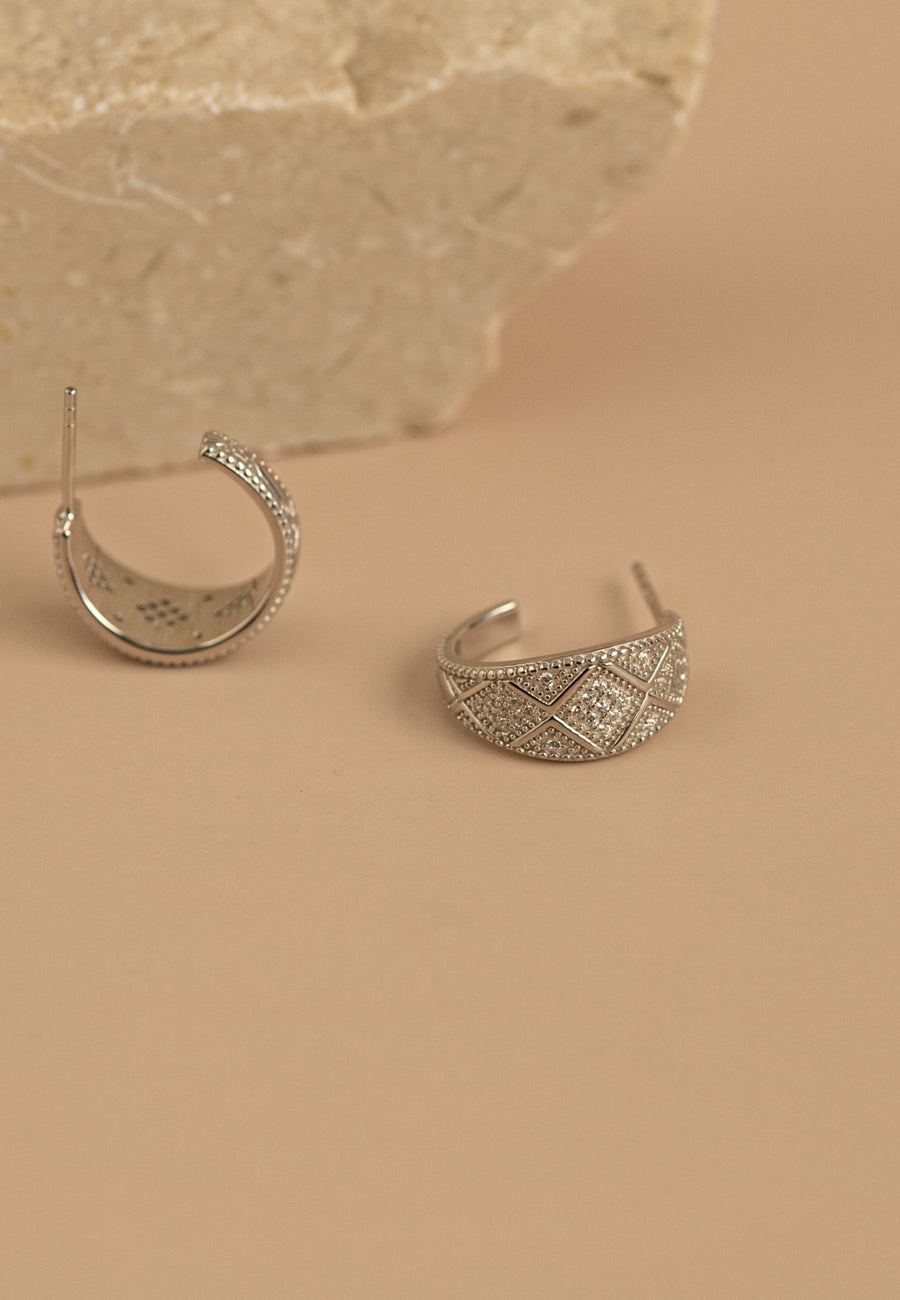 Pendientes de plata de semi aro RETRO CZ oro