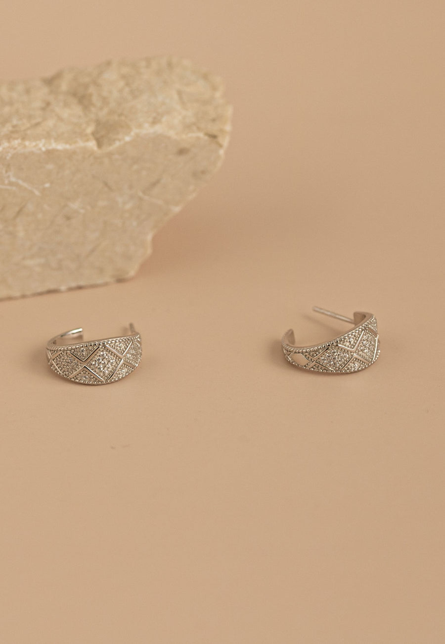 Pendientes de plata de semi aro RETRO CZ oro