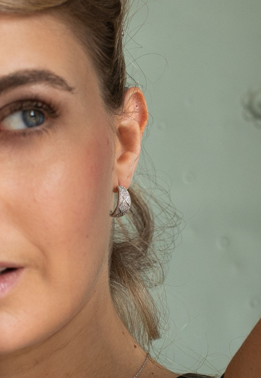 Pendientes de plata de semi aro RETRO CZ oro