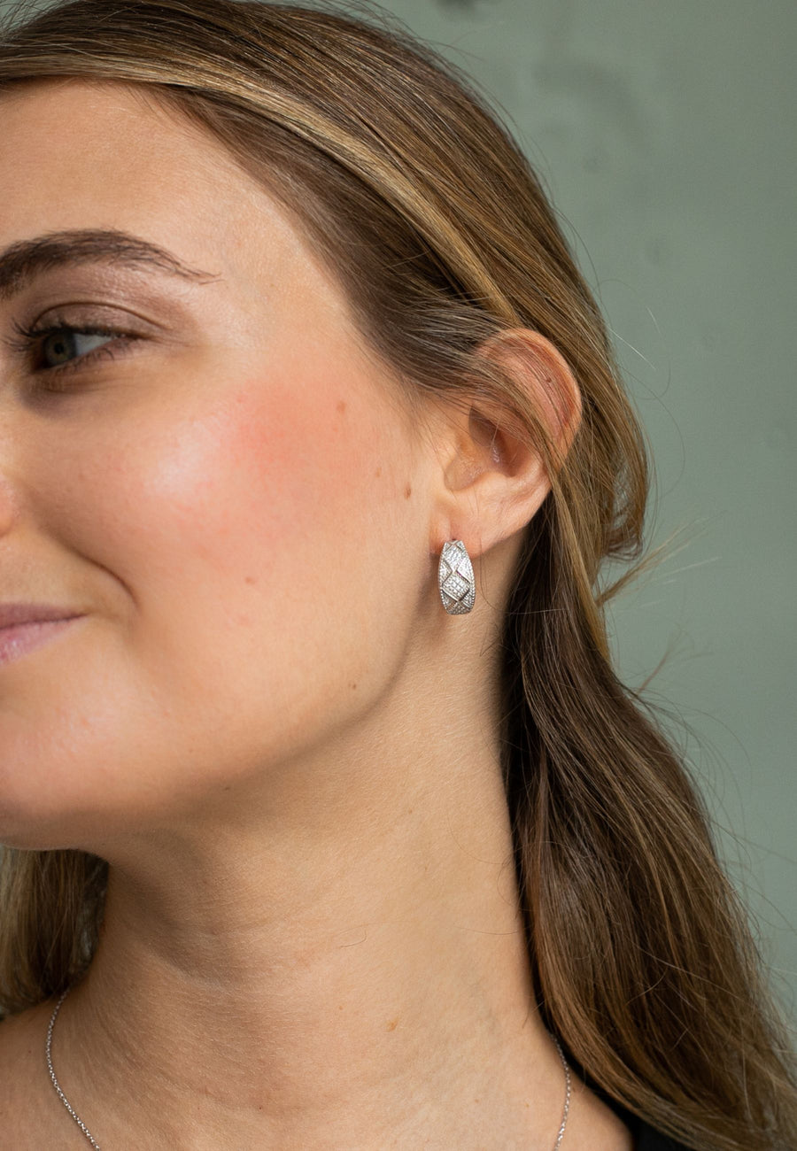 Pendientes de plata de semi aro RETRO CZ oro