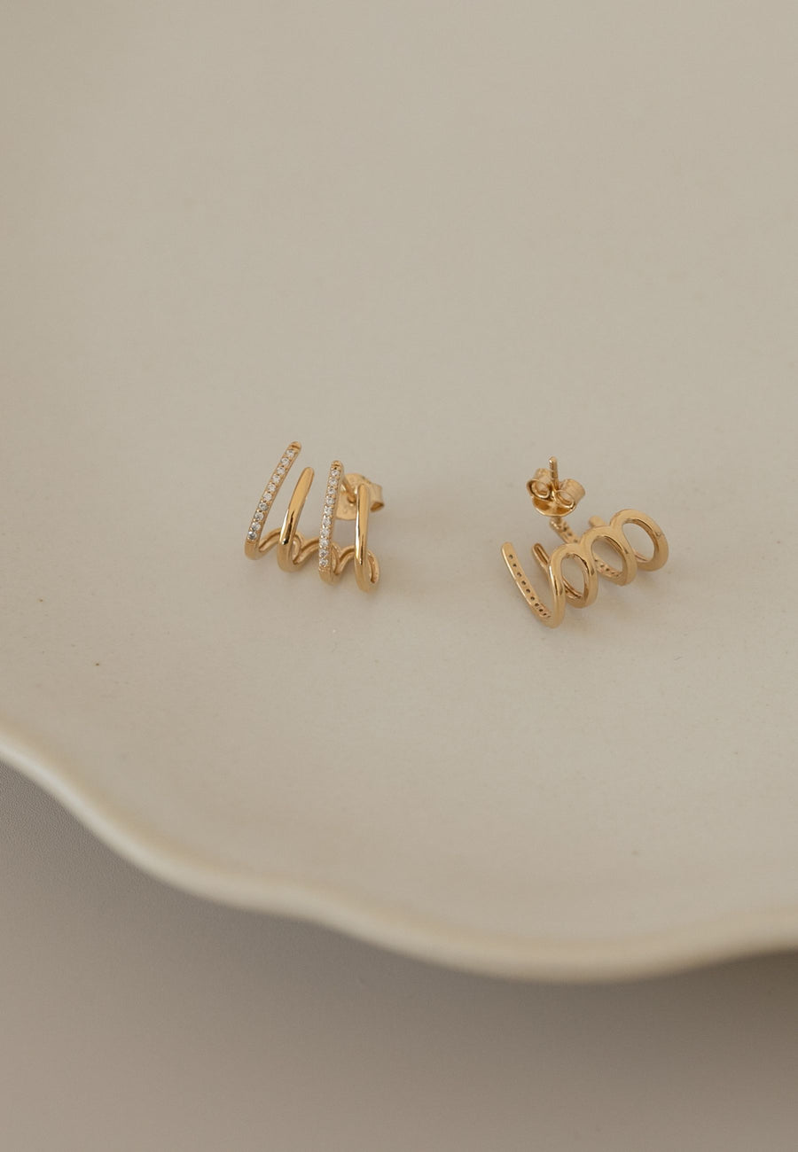 Pendientes de plata trepadores CUADRIPLES en plata de ley y bañados en oro