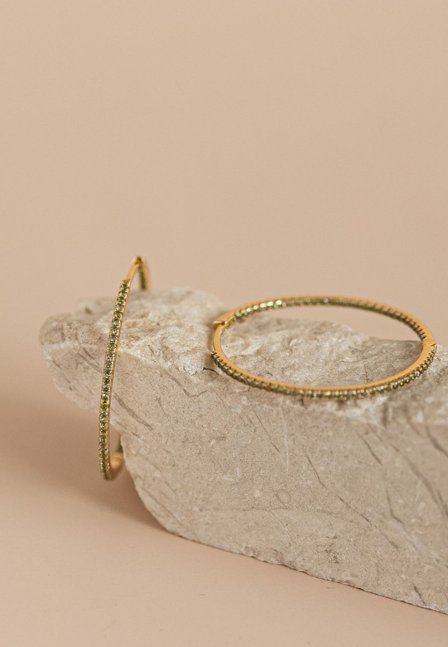 Pendientes de plata de aro GRETA con circonita verde plata baño oro