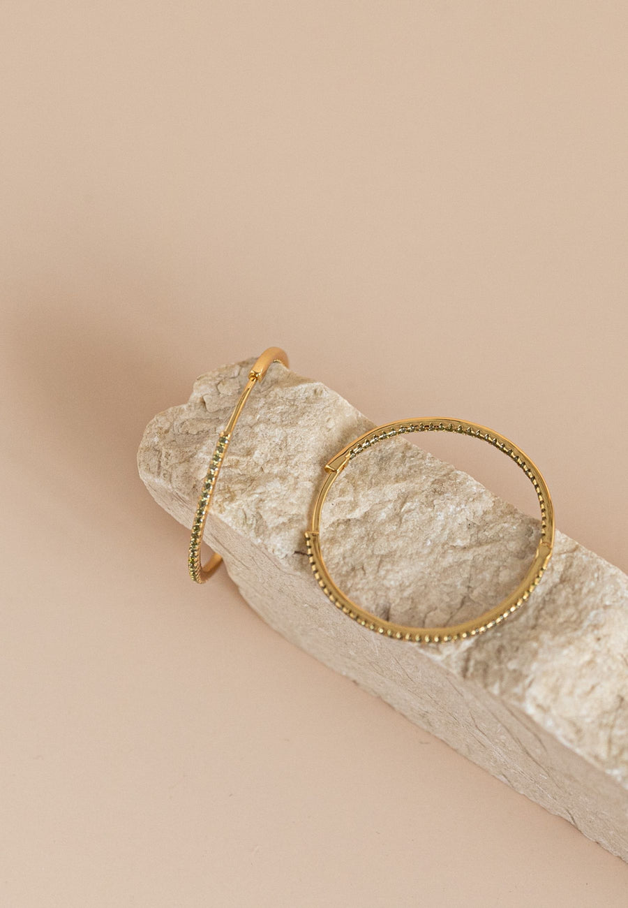 Pendientes de plata de aro GRETA con circonita verde plata baño oro