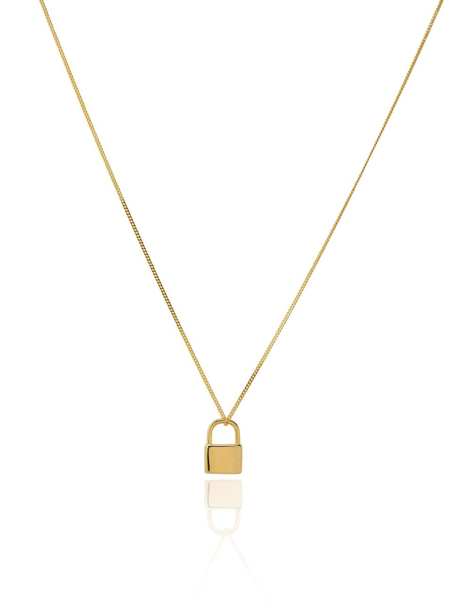 LOCK GLD. Collar Candado hombre plata de ley baño oro.