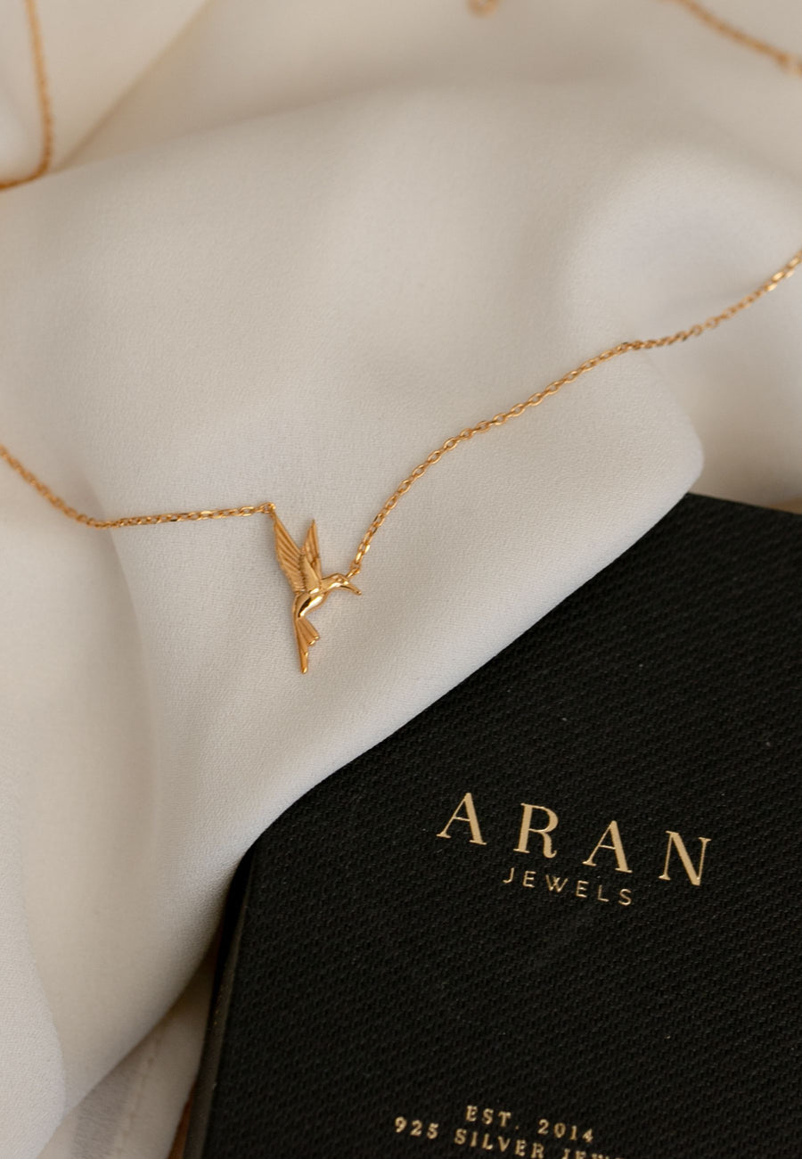 Collar de plata COLIBRÍ plata baño oro 24k