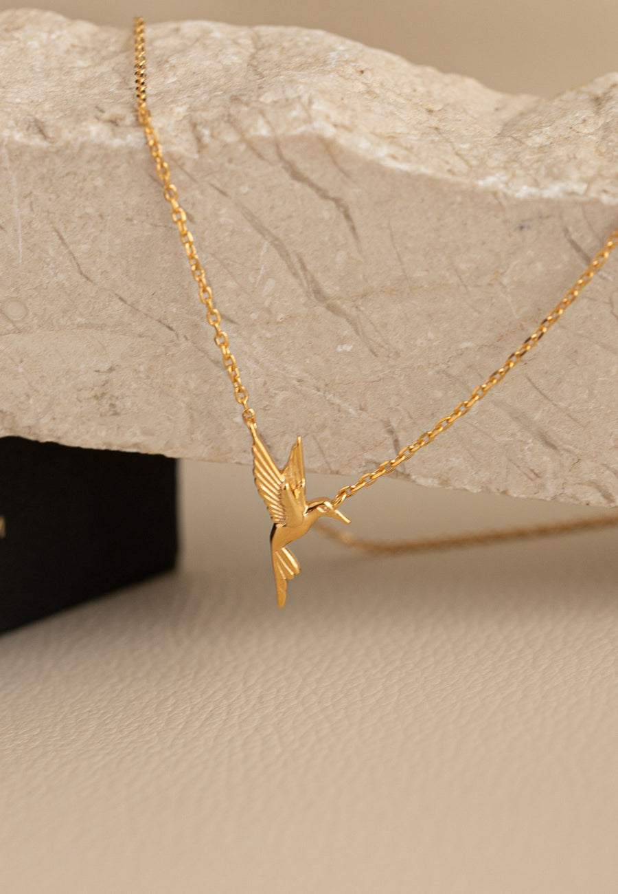 Collar de plata COLIBRÍ plata baño oro 24k