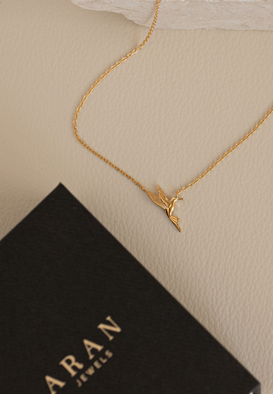 Collar COLIBRÍ plata baño oro 24k