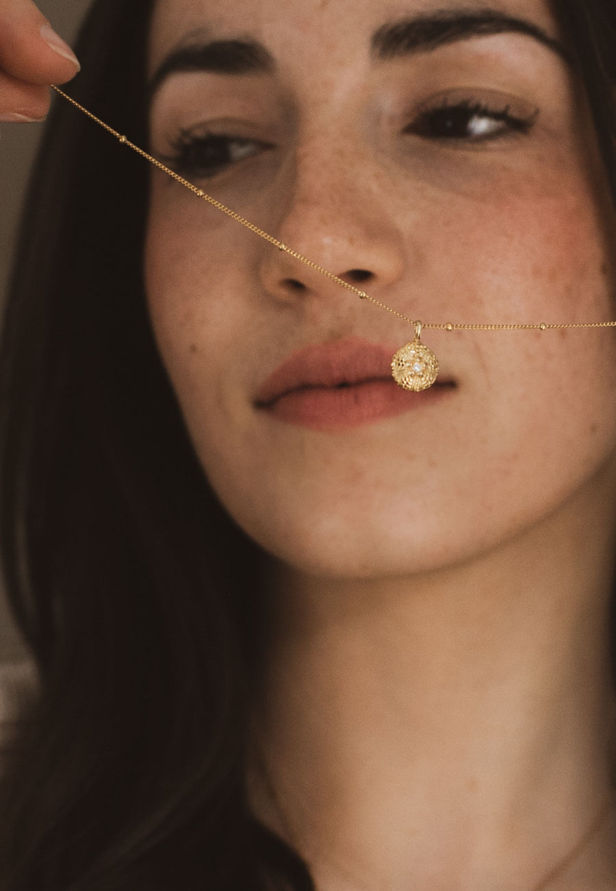 Collar ERIZO DE MAR con circonita en plata y baño en oro