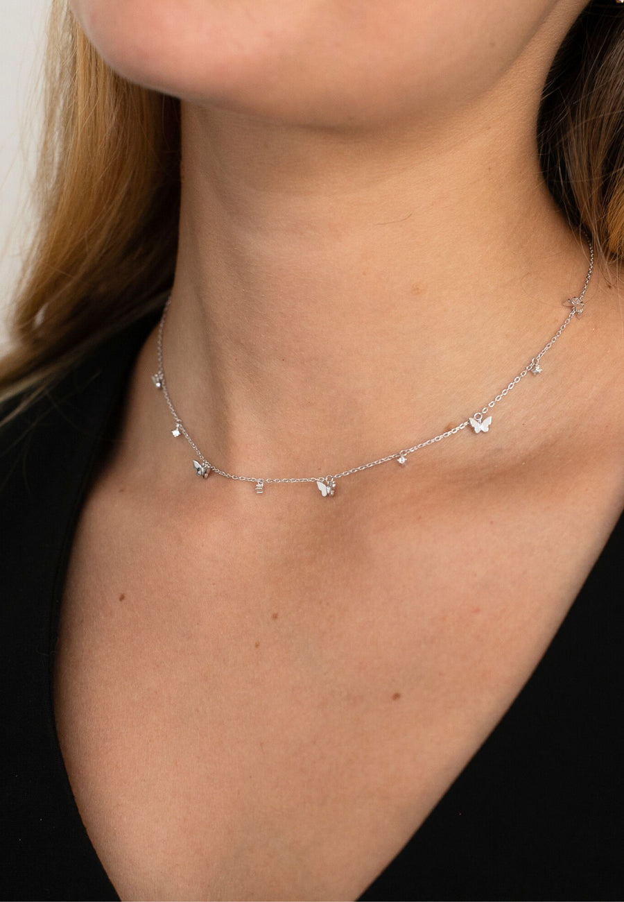 Collar de plata CINCO MARIPOSAS oro