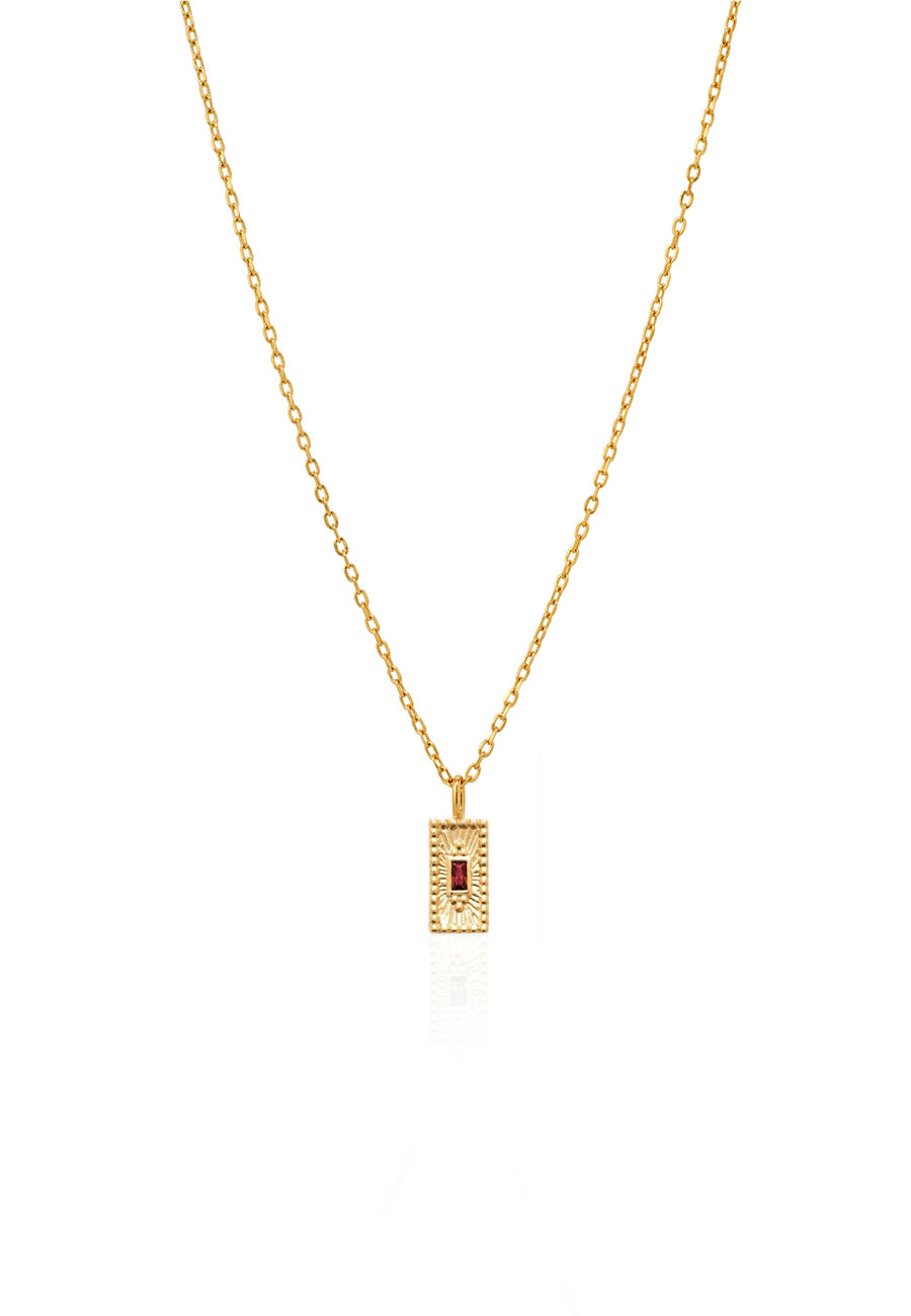 Collar Rectángulo Rojo de plata de ley bañado en oro