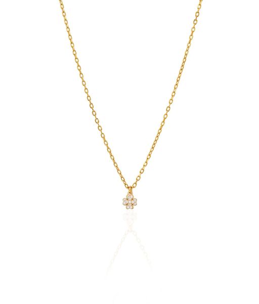 Collar TREBOL con circonitas en plata de ley y baño oro 24k