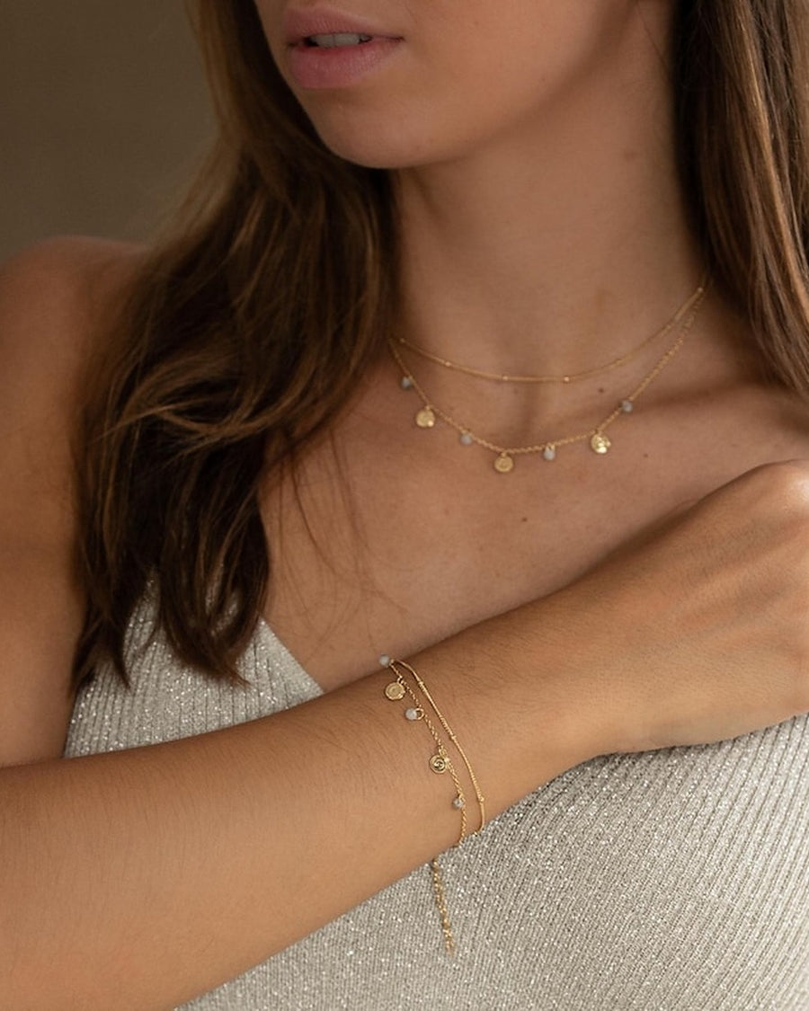 Pulsera de plata MONEDITAS, piedra natural.