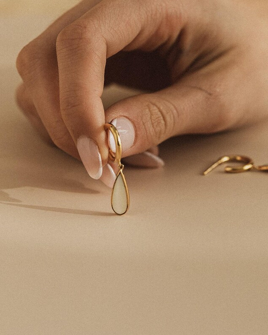 Gold mother-of-pearl teardrop pendant earrings
