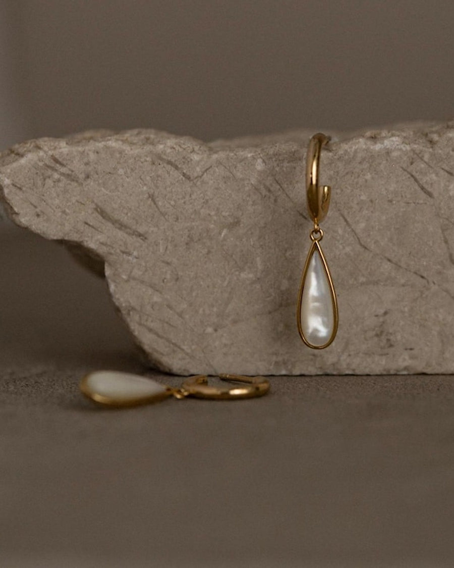 Gold mother-of-pearl teardrop pendant earrings