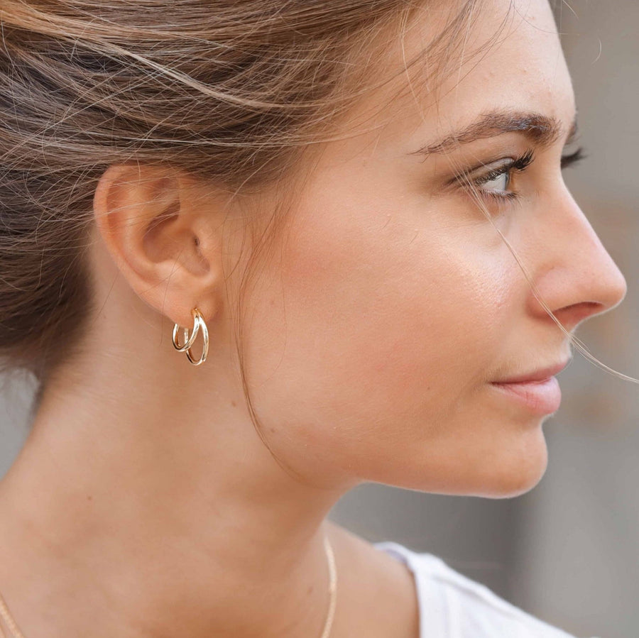 Pendientes dobles con doble aro de plata de ley