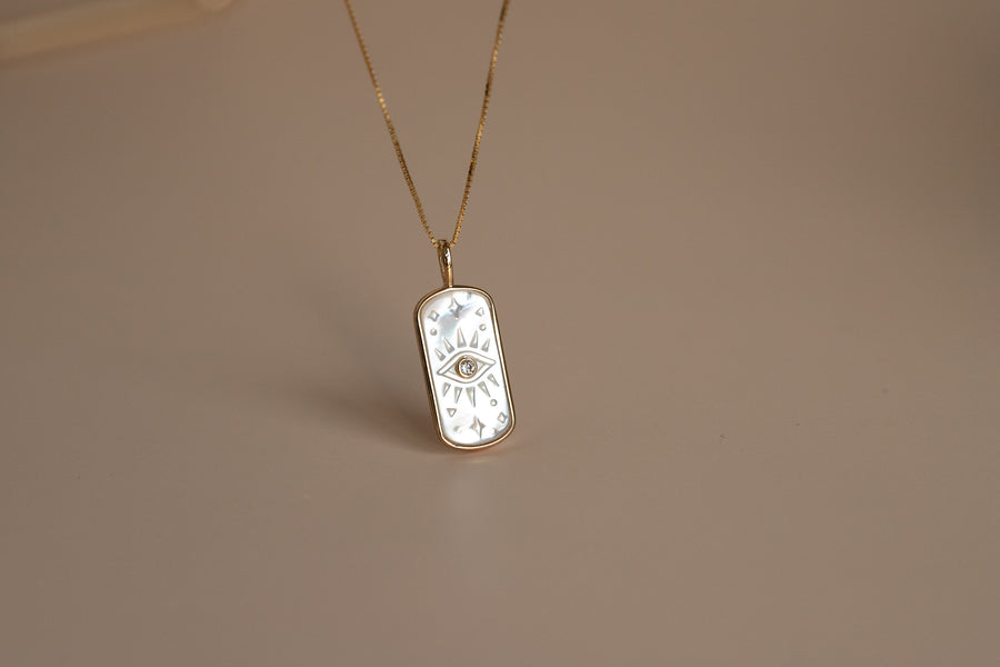 Collar de plata rectangular con OJO en NACAR plata de ley y baño de oro