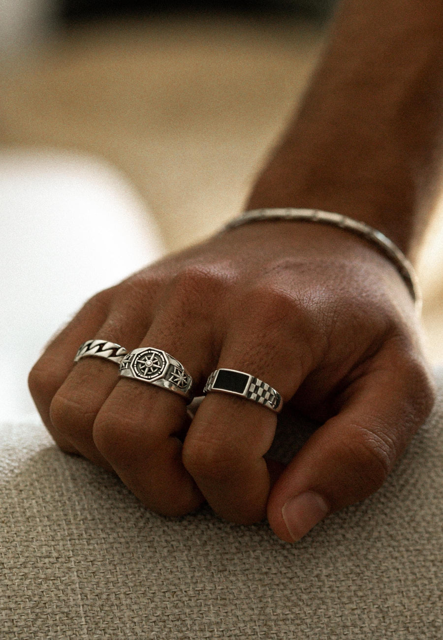 Anillo Brújula de plata de ley 925 para hombre tamaño ajustable