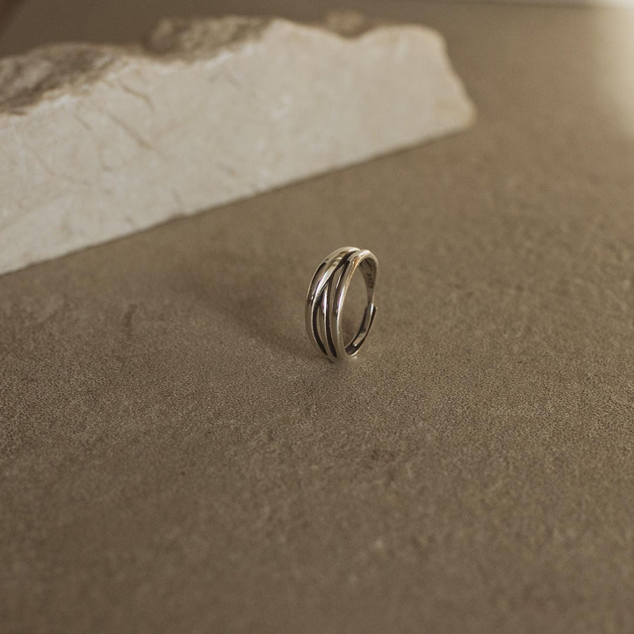 Anillo para hombre entrelazado de plata de ley 925 y tamaño ajustable