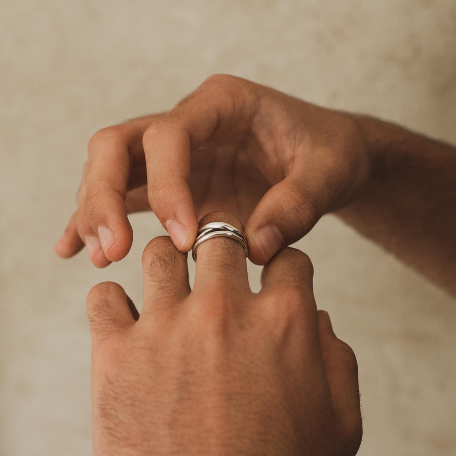 Anillo para hombre entrelazado de plata de ley 925 y tamaño ajustable