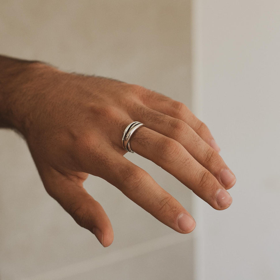 Anillo para hombre entrelazado de plata de ley 925 y tamaño ajustable