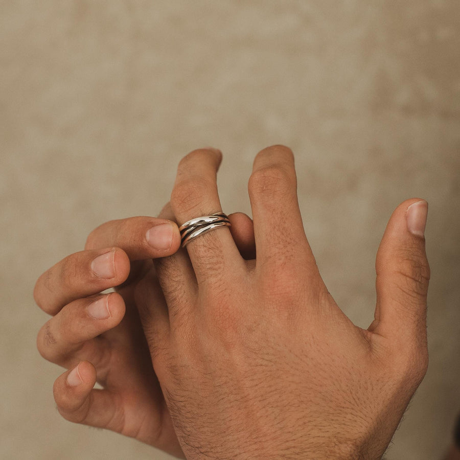 Anillo para hombre entrelazado de plata de ley 925 y tamaño ajustable