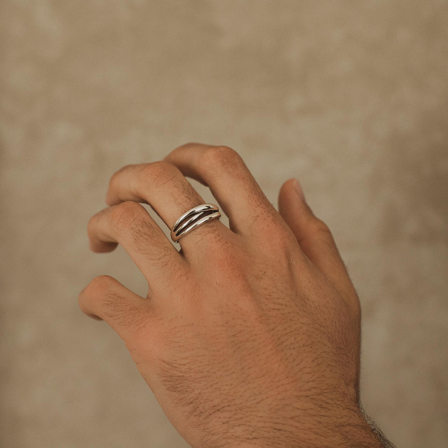 Anillo para hombre entrelazado de plata de ley 925 y tamaño ajustable